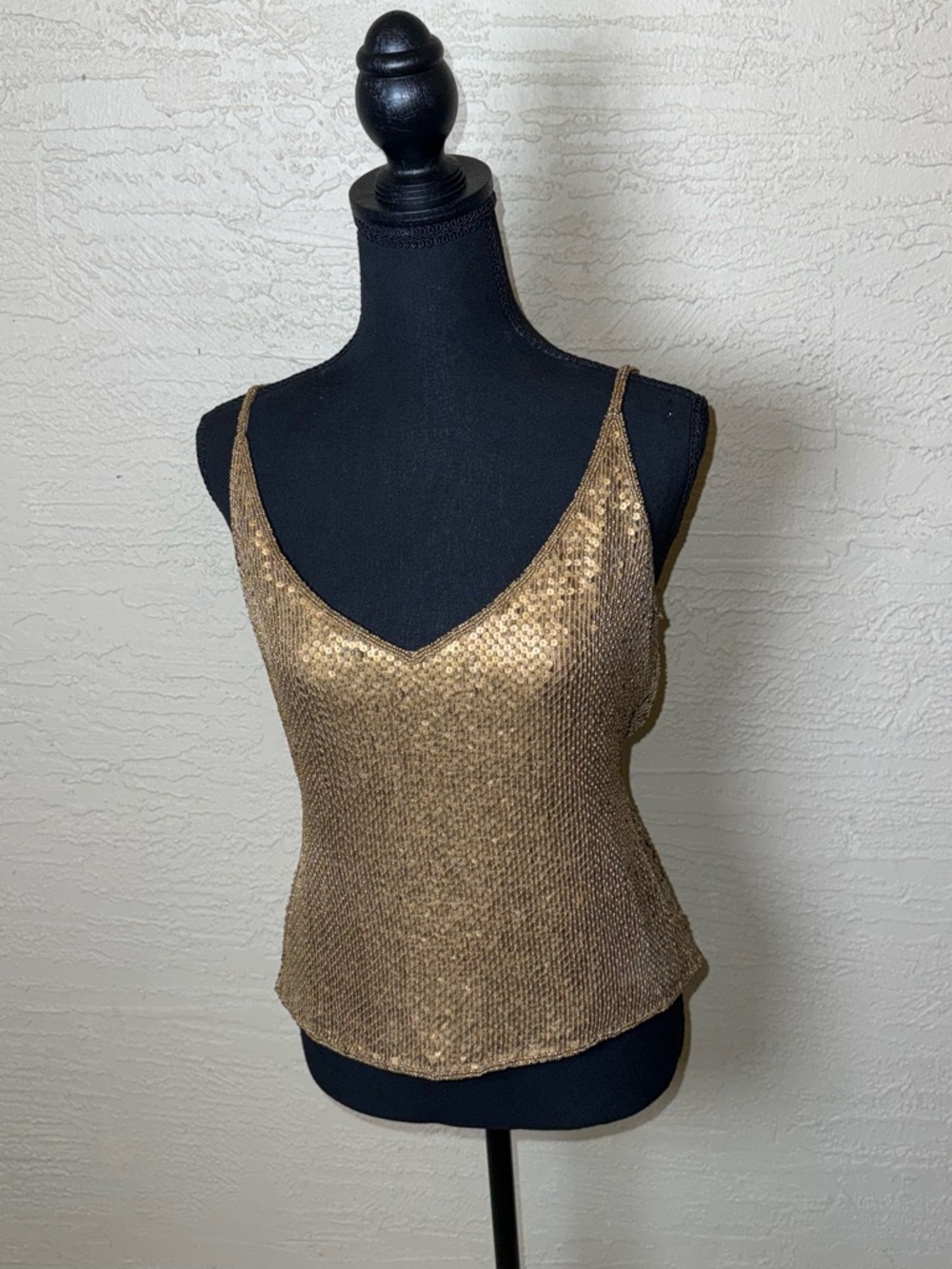 Vintage Niva by Embex Gold Beaded Silk Cami Y2K Disco Glam Top-Small - Picture 2 of 13